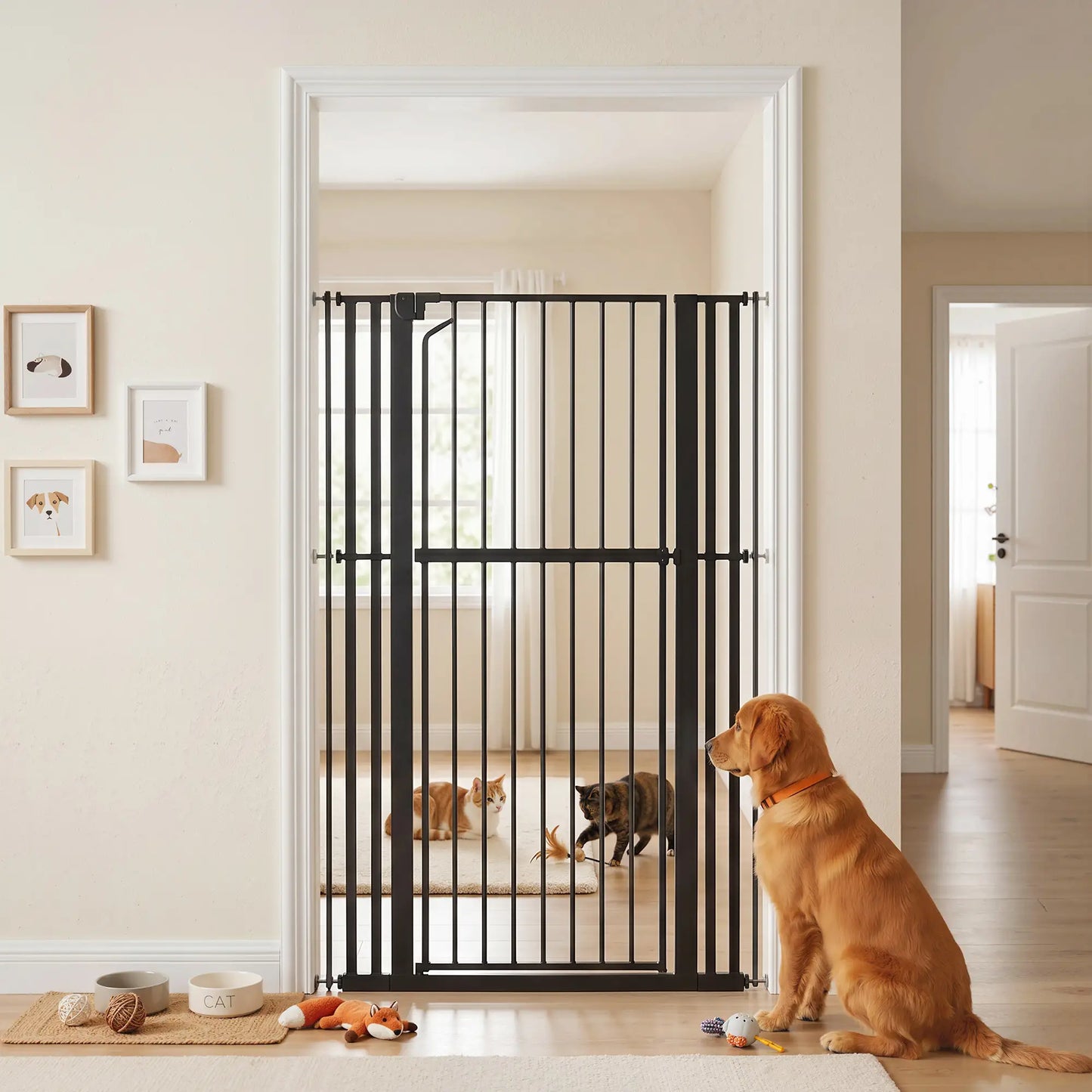 63" Extra Tall Pet Gate, 30-41" Wide Adjustable, Pressure Mounted