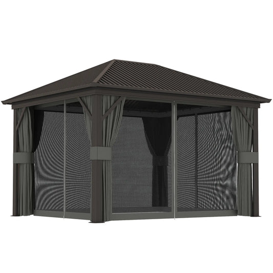 10' x 12' Hardtop Gazebo, Metal Roof, Aluminum Frame, Mesh Nettings, Dark Grey Gazebos Dark Grey at Gallery Canada