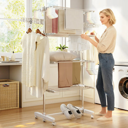 Stainless Steel Folding Clothes Drying Rack, Side Wings, Castors, Indoor Outdoor, White Bath Accessories at Gallery Canada