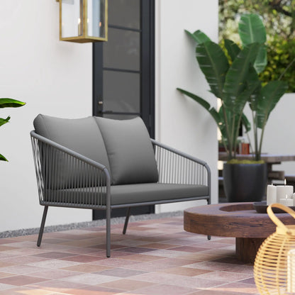 Outdoor Rattan Sofa With Cushions, 2-Seater, 112 x 72 x 76 cm, Grey Patio Furniture Sets at Gallery Canada