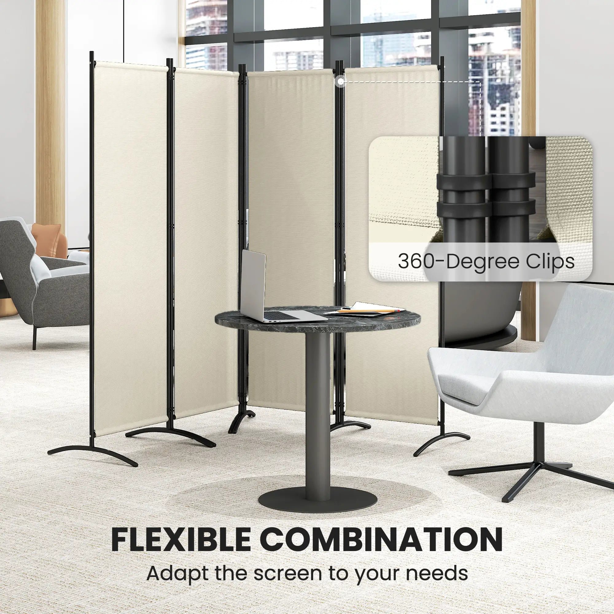 Folding Room Divider, Privacy Screen, 5.6FT Tall, Cream White Side Awnings at Gallery Canada
