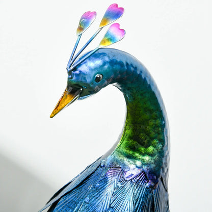 Peacock Garden Statue, 9.8" W x 11.4" D x 23.2" H, Steel Bird Ornament, Multi-Coloured Garden Decor at Gallery Canada
