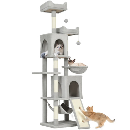 Cat Tree, 70 Inch Multi-Level Tower with Condos, Beds, Hammock, Light Grey Cat Towers at Gallery Canada