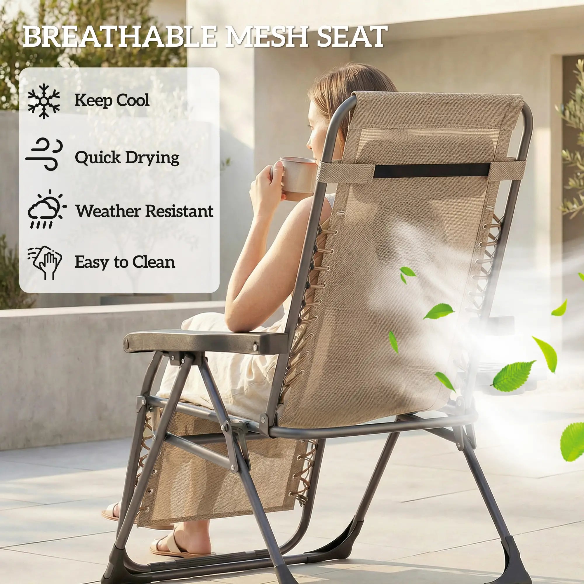 Zero Gravity Chair Set, Folding Reclining Outdoor Lounge, Light Brown Lounger Chairs at Gallery Canada