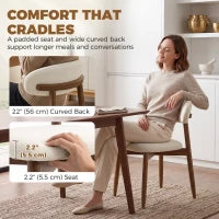Faux Linen Dining Chairs Set of 2 Cream White Rubberwood Legs, Cream White