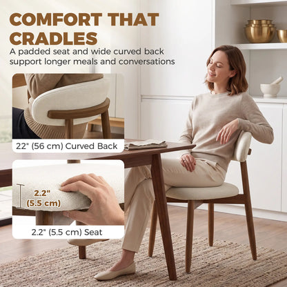 Faux Linen Dining Chairs Set of 2 Cream White Rubberwood Legs, Cream White