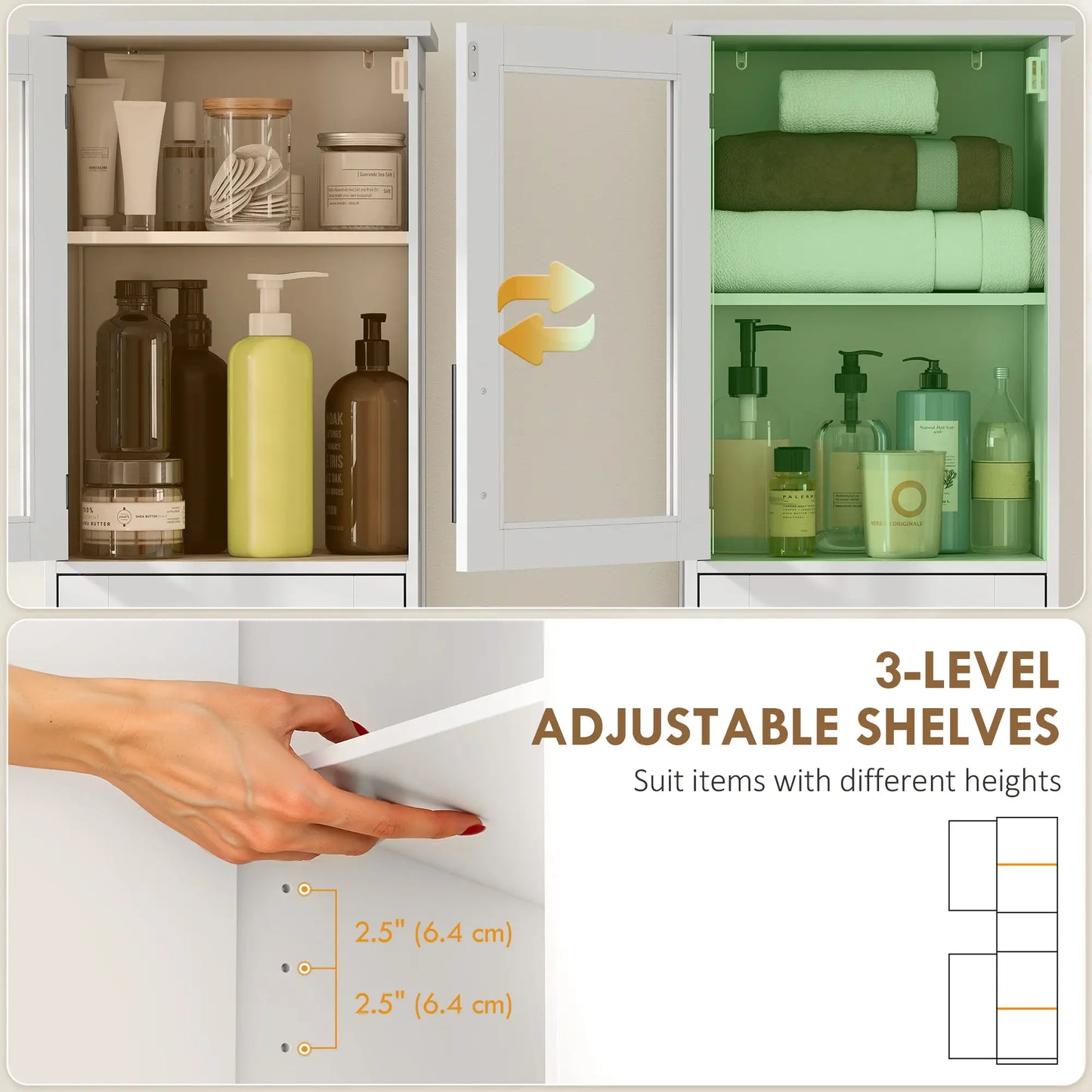 67" Tall Bathroom Storage Cabinet, Adjustable Shelves, Glass Door, Drawer Freestanding Bathroom Cabinets at Gallery Canada