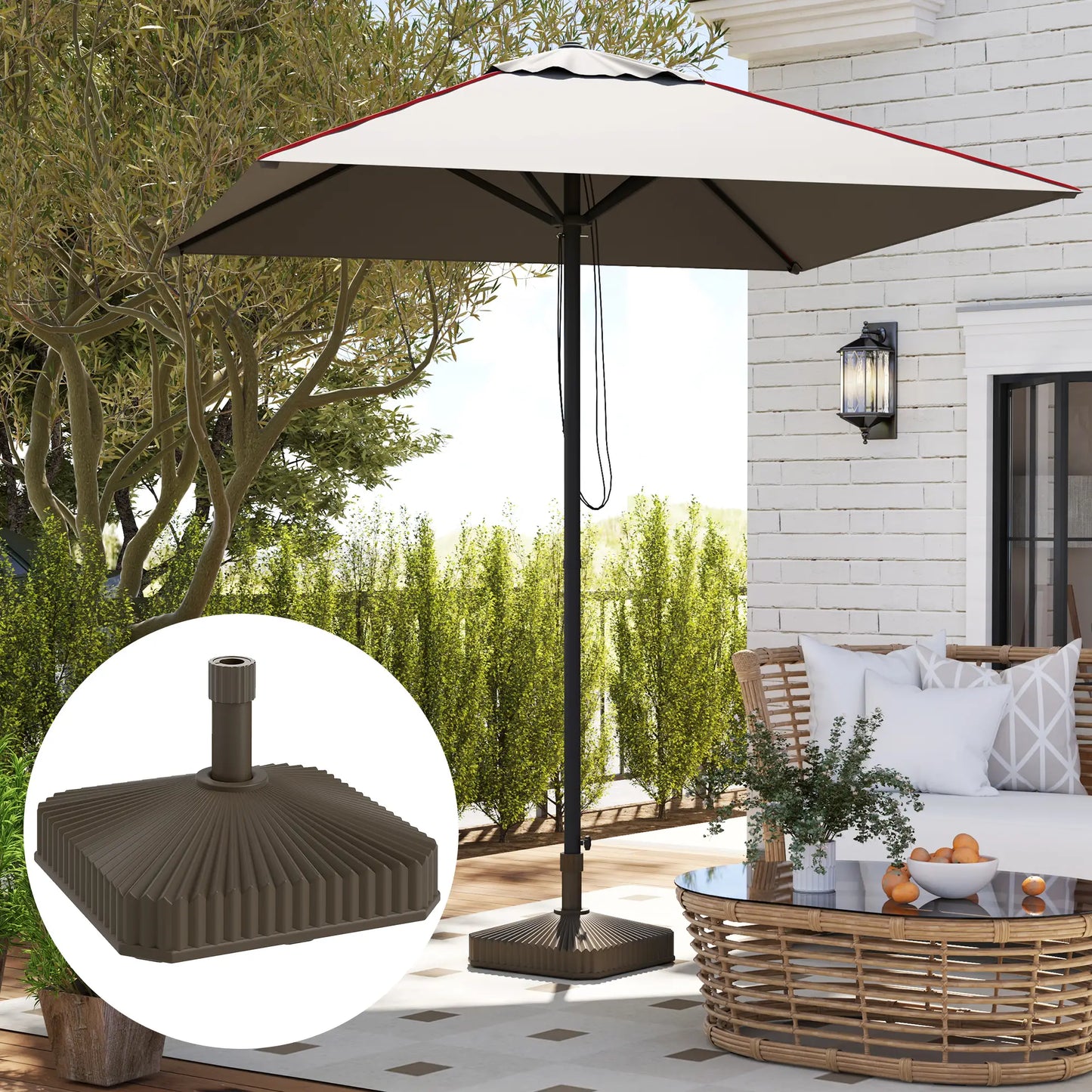 Heavy Duty Outdoor Umbrella Stand Base, 17.7" L x 17.7" W x 11.8" H, Brown Umbrella Bases at Gallery Canada