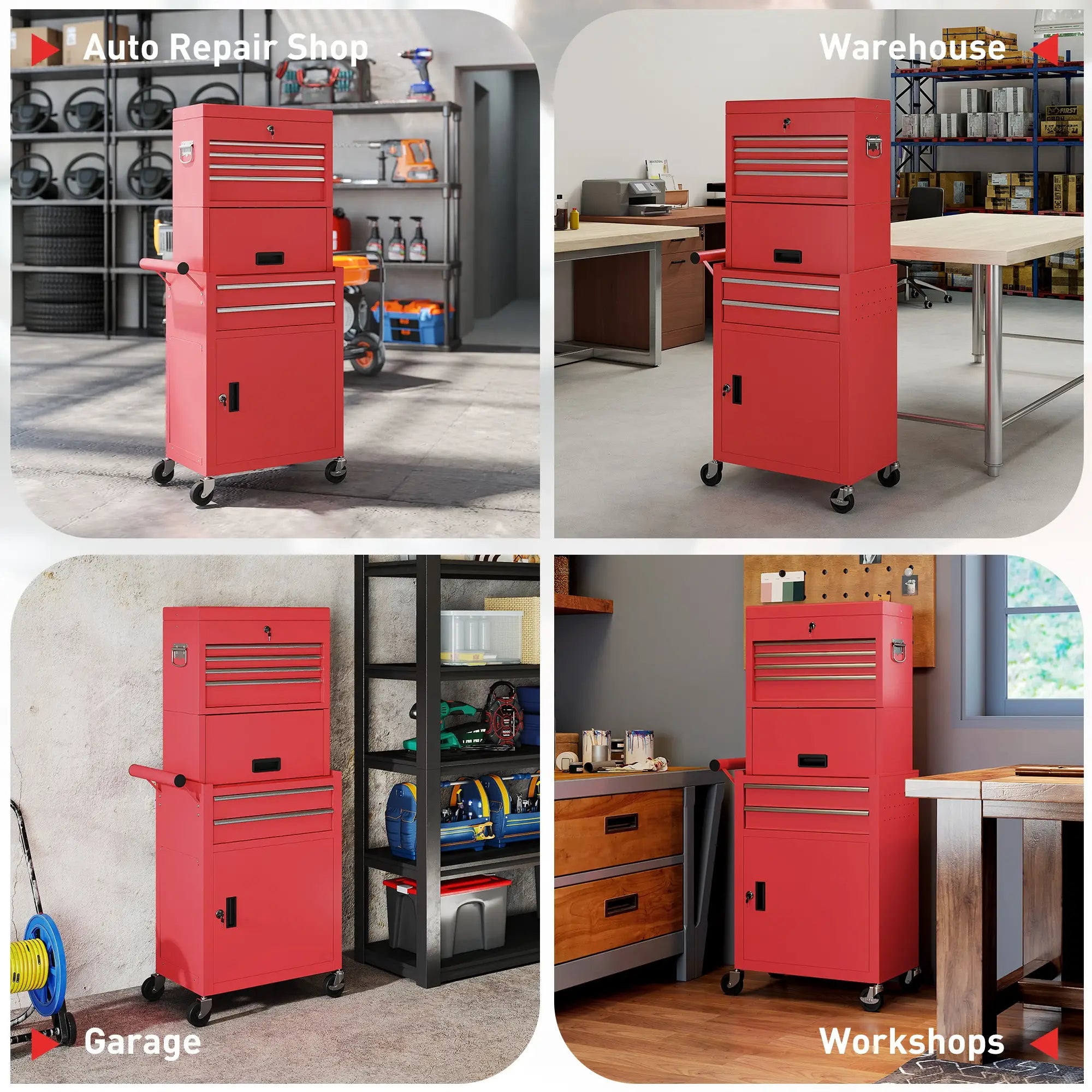 Large Tool Cabinet, 3-in-1 Rolling Chest, Storage Organizer with 6 Drawers, Red Tool Organizers at Gallery Canada