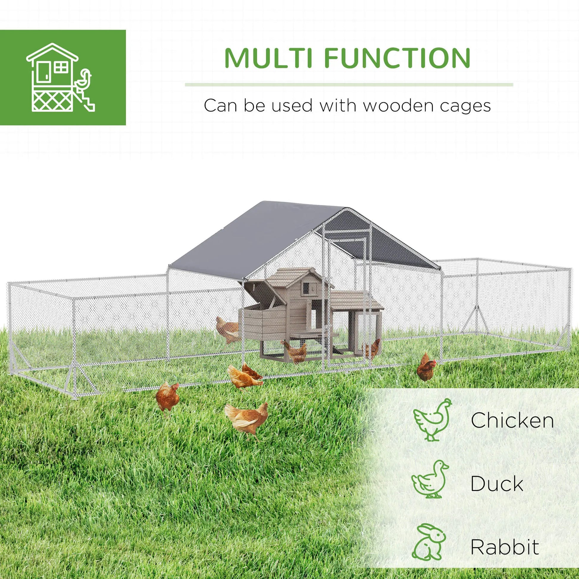 23' x 6.6' Metal Chicken Coop, Waterproof Anti-UV Cover, Spire Roof, Door, for 12-14 Chickens, Ducks, Rabbits, Sliver Chicken Coops at Gallery Canada