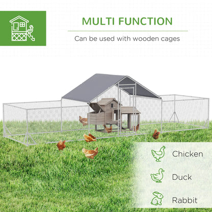 23' x 6.6' Metal Chicken Coop, Waterproof Anti-UV Cover, Spire Roof, Door, for 12-14 Chickens, Ducks, Rabbits, Sliver Chicken Coops at Gallery Canada