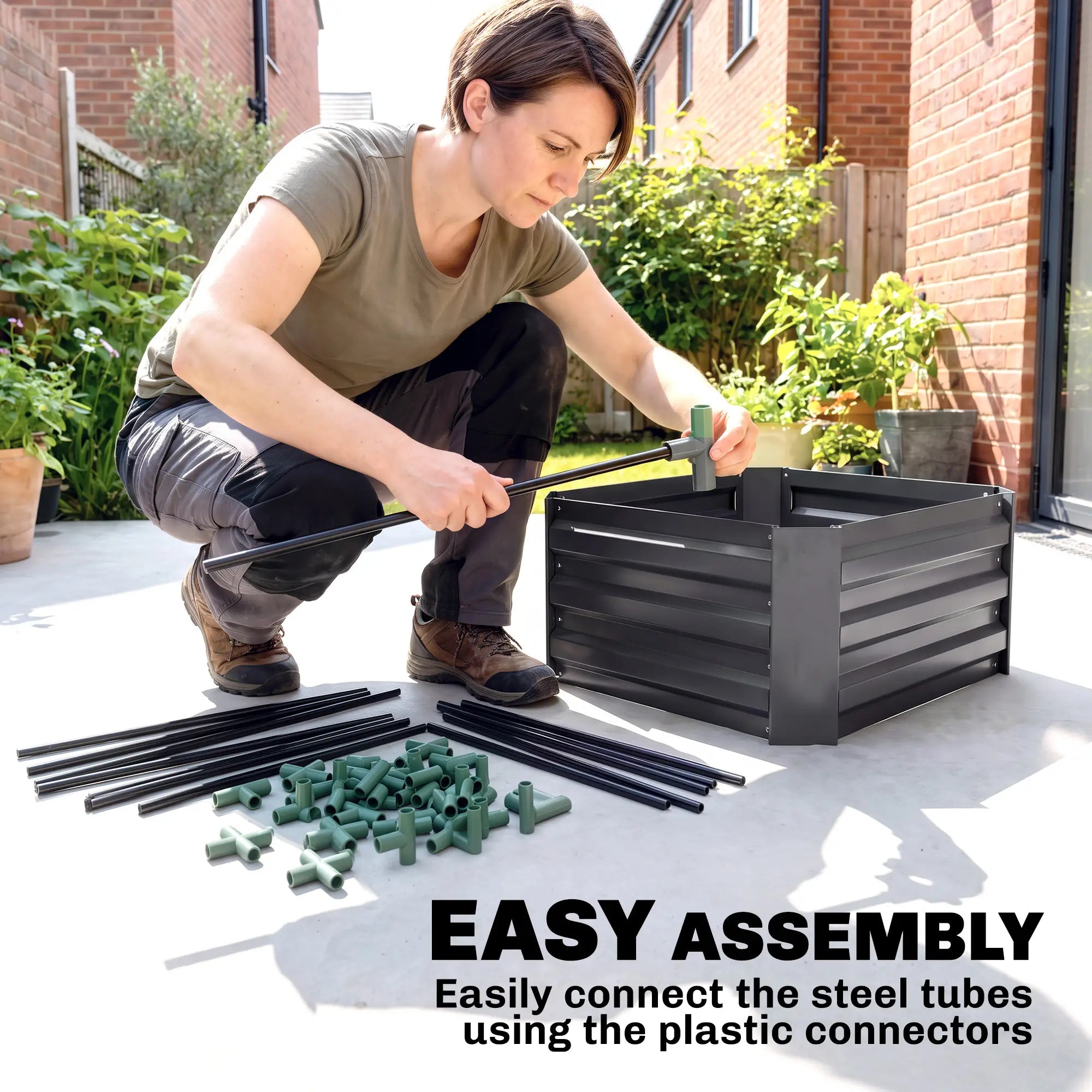 Galvanized Planter Box, Raised Garden Bed with Trellis, Grey Galvanized Planter Boxes at Gallery Canada
