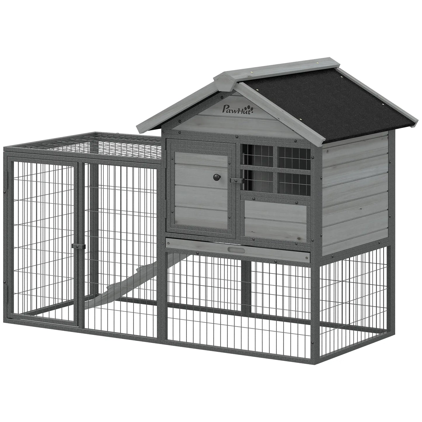 48"L Large Wooden Rabbit Hutch Outdoor, Grey