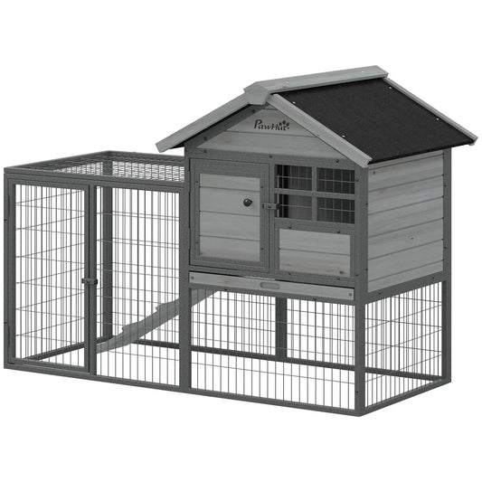 48"L Large Wooden Rabbit Hutch Outdoor, Grey Rabbit Hutch Grey at Gallery Canada
