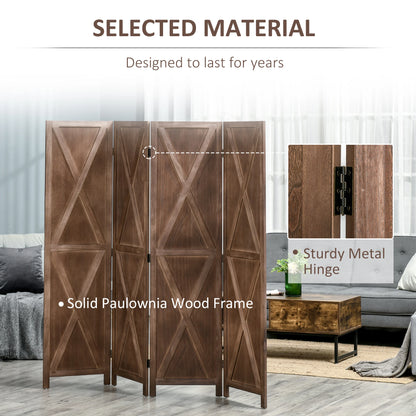4-Panel Farmhouse Room Divider, Foldable Wooden Frame 5.6FT, Walnut Room Dividers at Gallery Canada