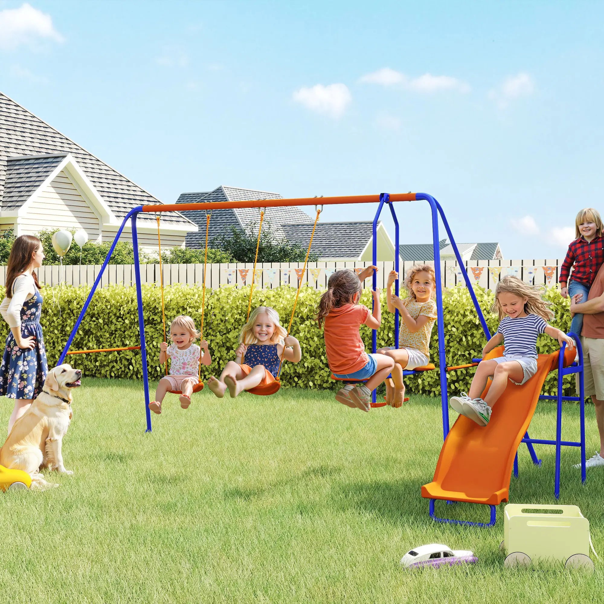 4 in 1 Metal Swing Set, Double Swings, Glider, Slide, Ladder, Multicolored Gym Sets & Swings at Gallery Canada