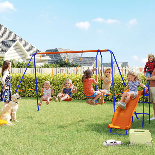 4 in 1 Metal Swing Set, Double Swings, Glider, Slide, Ladder, Multicolored Gym Sets & Swings Multi Colour at Gallery Canada