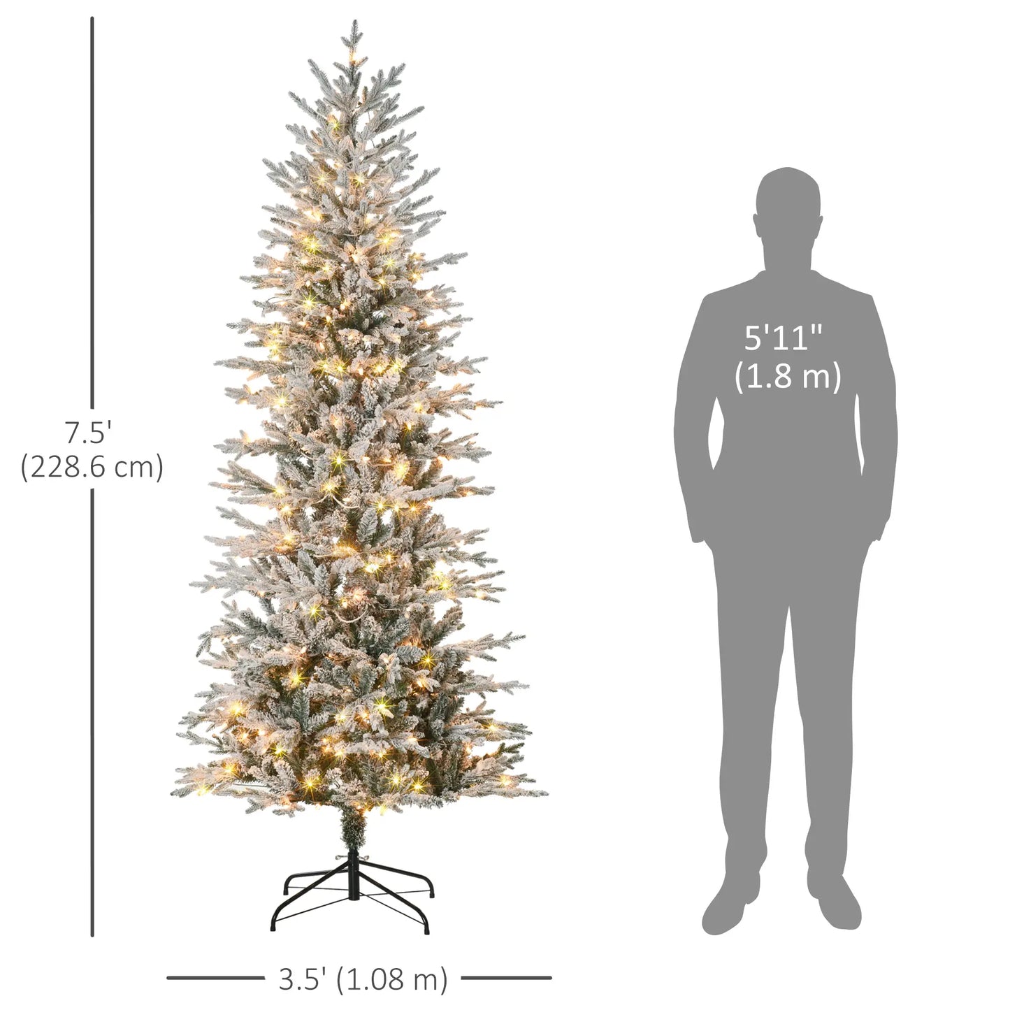 7' Pre Lit Flocked Christmas Tree, Snow Branches, Warm White Lights, Arctic Fir Pre Lit Christmas Trees at Gallery Canada