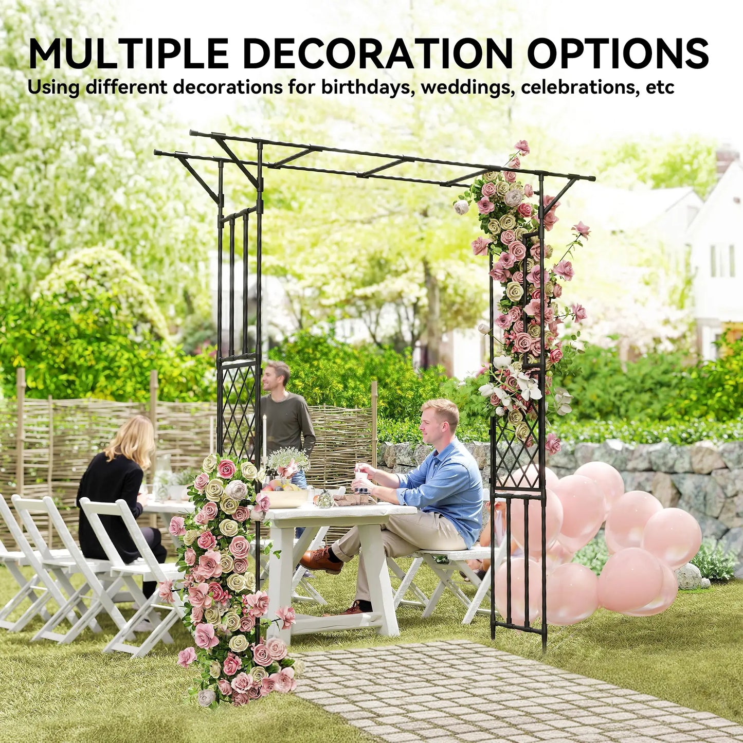 PE-Coated Steel Garden Arch Trellis, 70.9" x 15.7" x 84.6", Black Garden Arches at Gallery Canada