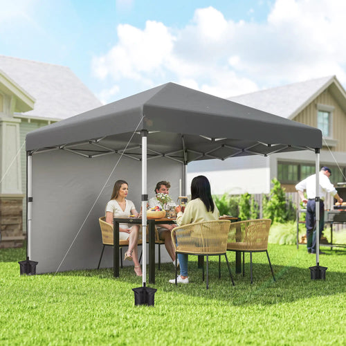 10' x 10' Pop Up Canopy With Sidewalls, Roller Bag, Height Adjustable, Grey