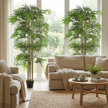 6FT Artificial Bamboo Tree Set Of 2, 1530 Leaves, Green Artificial Trees at Gallery Canada