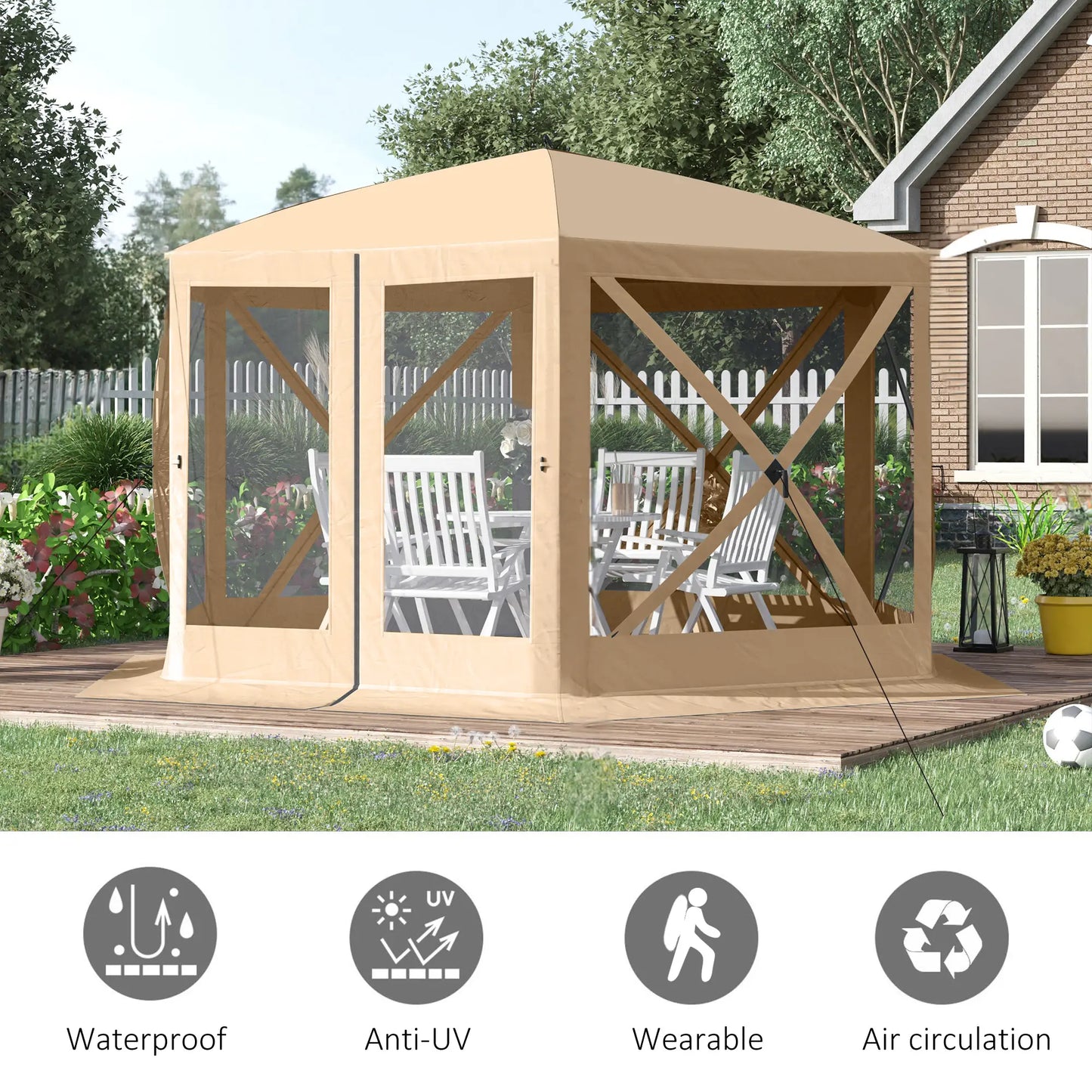 12' x 12' Hexagon Pop Up Screen Tent, Camping Shelter, Beige Pop Up Canopies at Gallery Canada