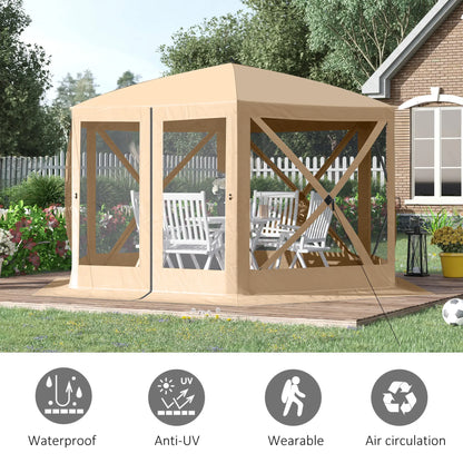 12' x 12' Hexagon Pop Up Screen Tent, Camping Shelter, Beige Pop Up Canopies at Gallery Canada