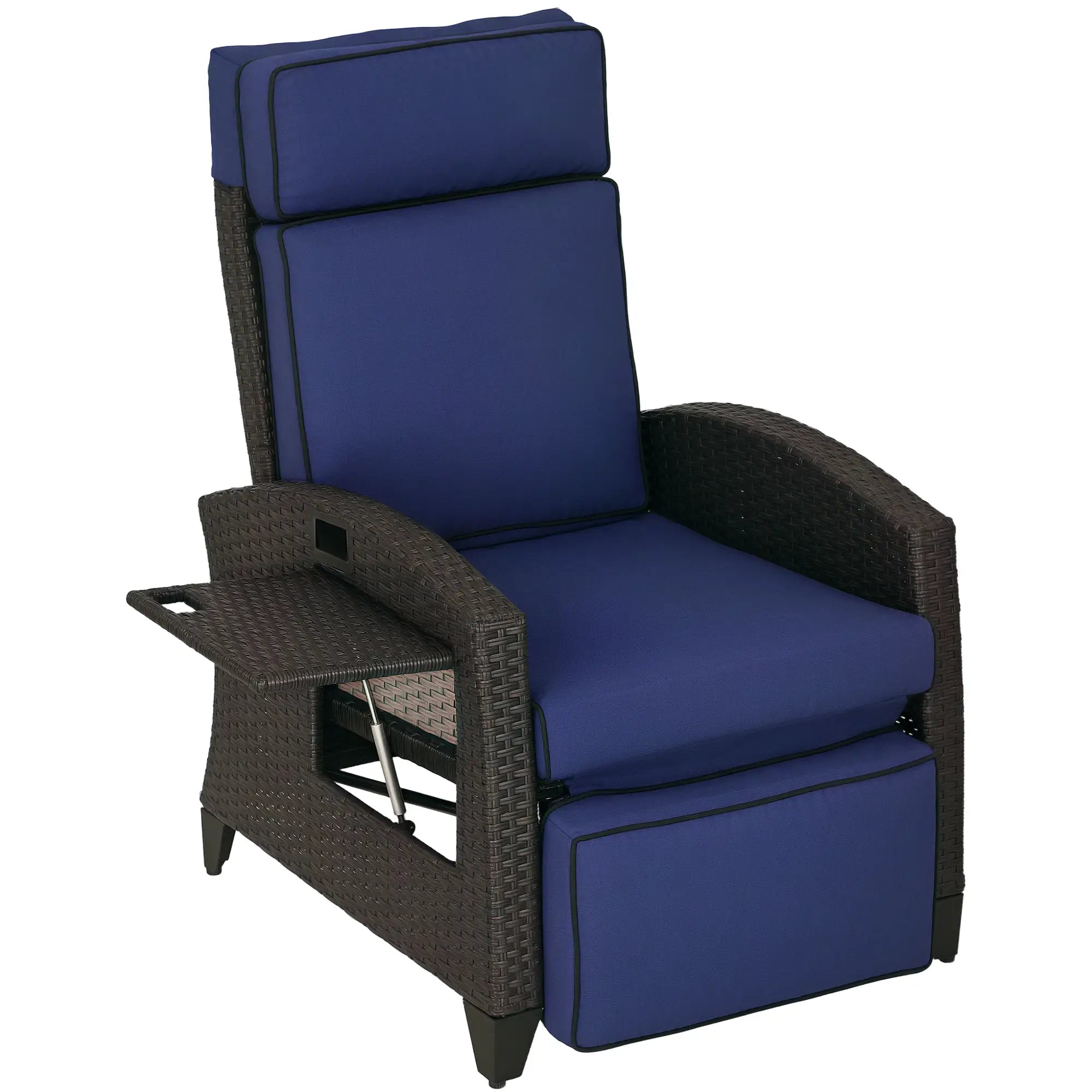Outdoor Recliner Chair, Adjustable Backrest, Cushion, Side Tray, Blue Chaise Loungers at Gallery Canada