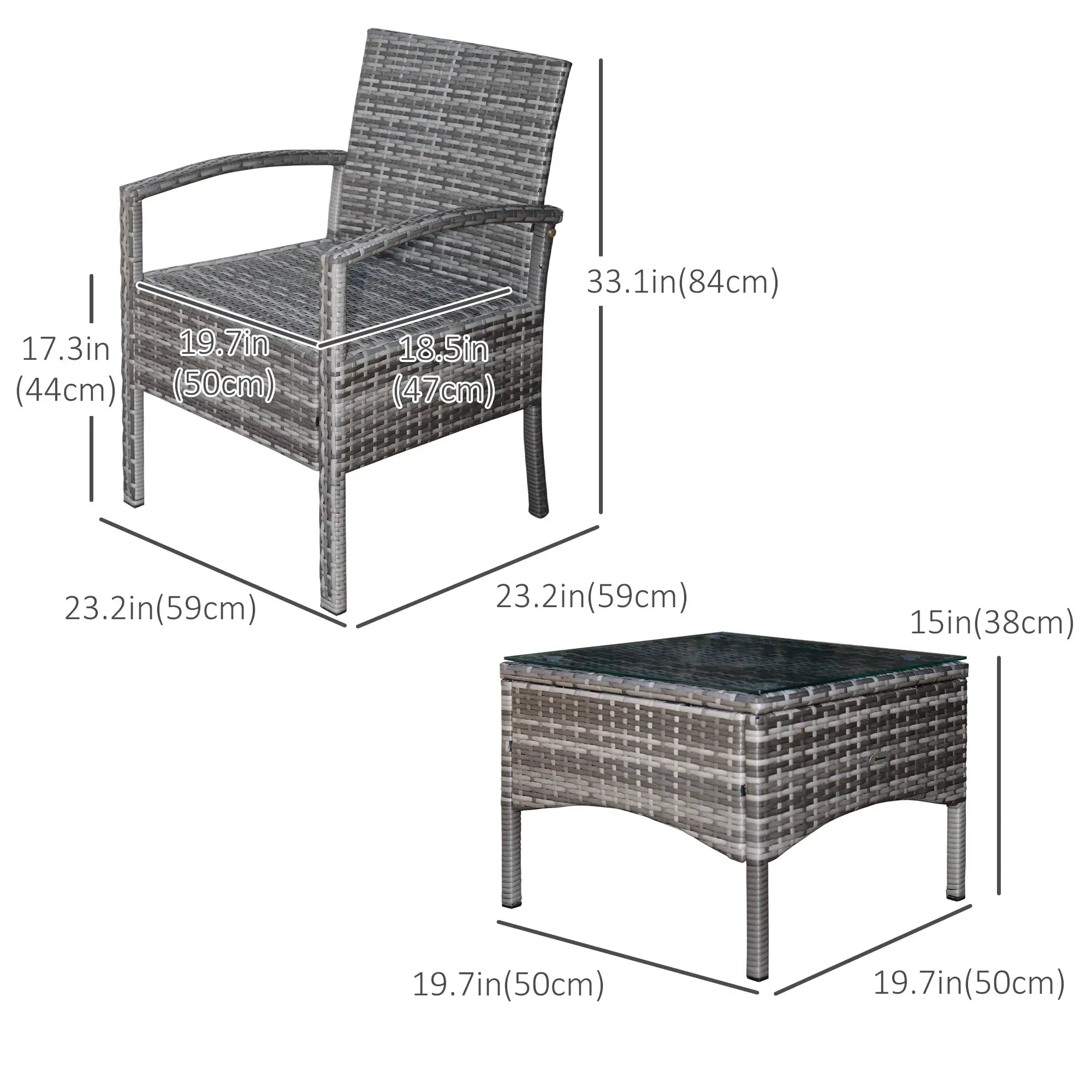 3-Piece Wicker Patio Set, Rattan Bistro with Coffee Table, Cushions, Blue Bistro Sets at Gallery Canada