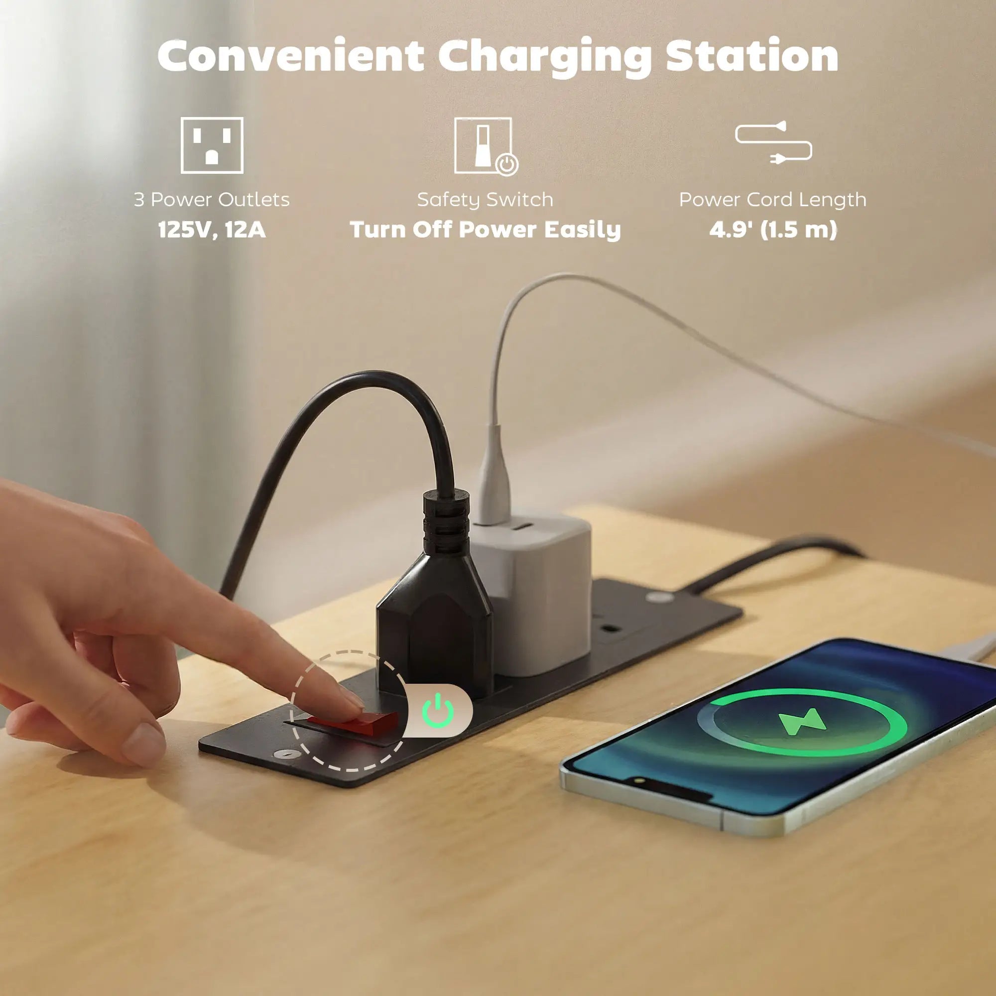 Farmhouse Kitchen Island Cart with Power Outlet, 49 Inch, Black Kitchen Islands & Kitchen Carts at Gallery Canada