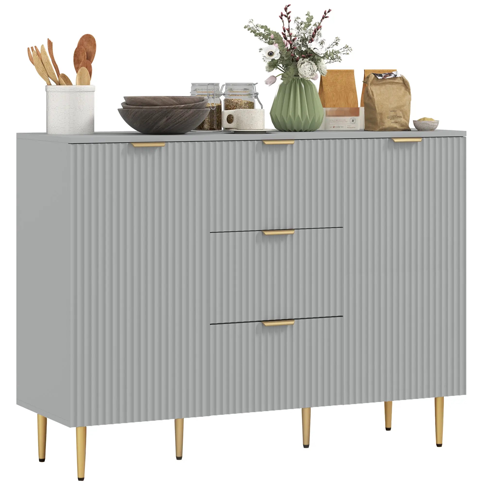 Modern Kitchen Storage Cabinet, 3 Drawers, Adjustable Shelves, Grey Bar Cabinets at Gallery Canada