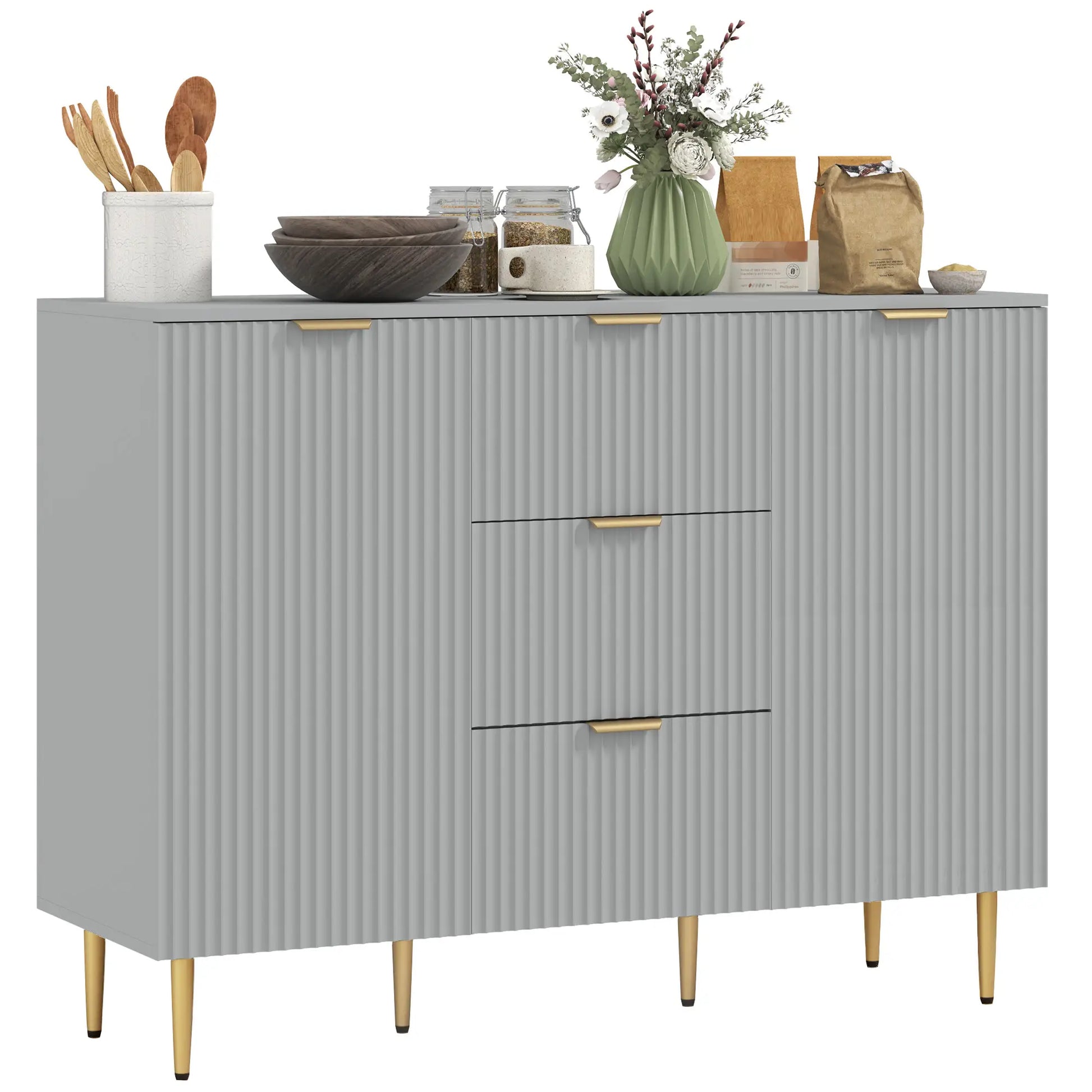 Modern Kitchen Storage Cabinet, 3 Drawers, Adjustable Shelves, Grey Bar Cabinets at Gallery Canada
