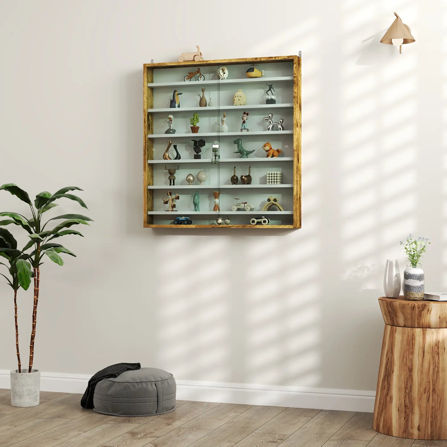 7-Tier Display Cabinet, Glass Curio Cabinet, Oak And White, White Display Bookshelves at Gallery Canada