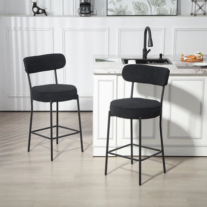 Set of 2 Barstools, Upholstered Corduroy, Backrest, Footrest, Black Bar Stools at Gallery Canada