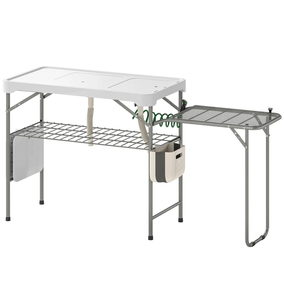 Folding Portable Camping Sink, Side Shelf, Bottom Rack, White Picnic Tables & Camping Chairs White at Gallery Canada