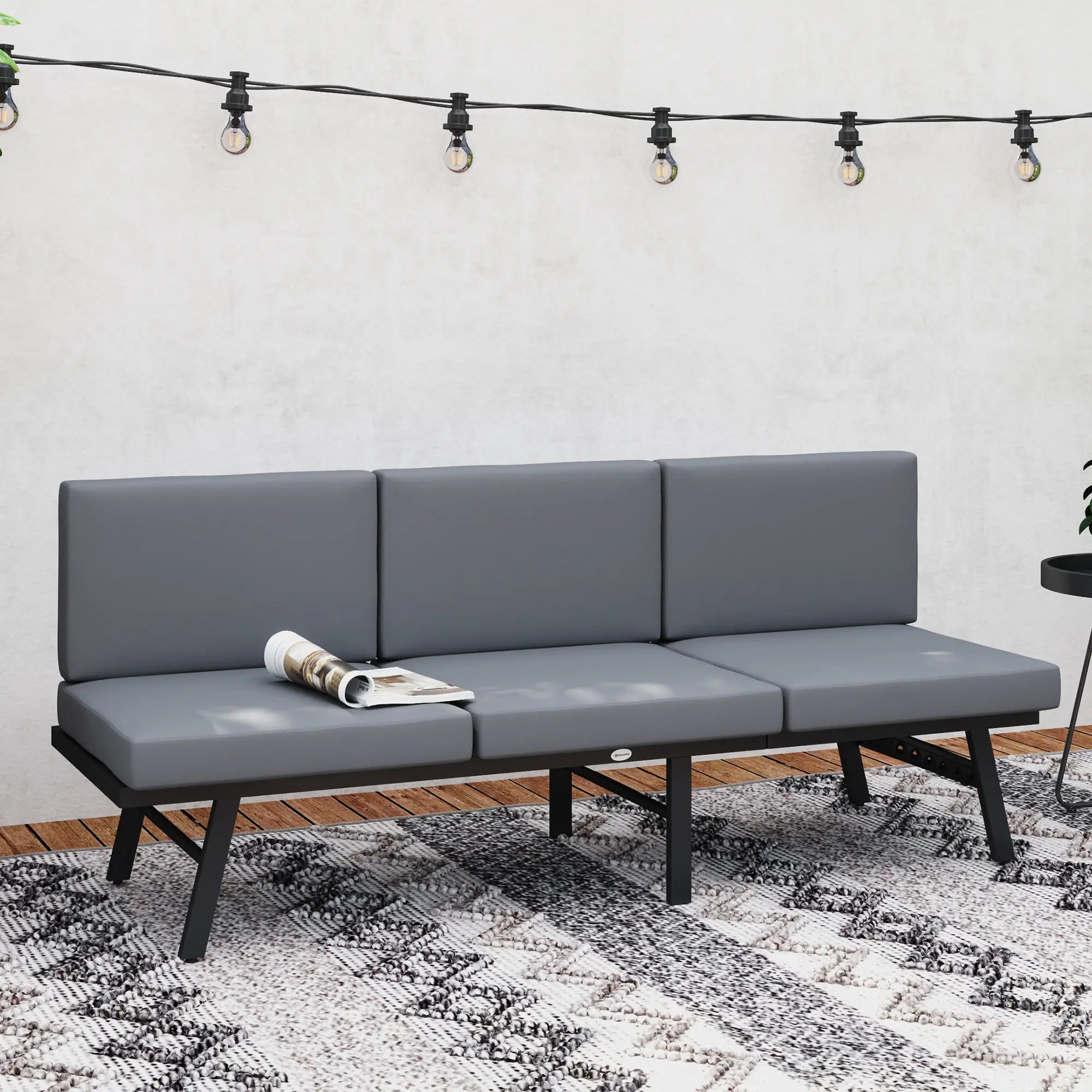 3-in-1 3-Seater Outdoor Sofa, Lounge Chair, Patio Loveseat with Table, Grey Patio Chairs at Gallery Canada