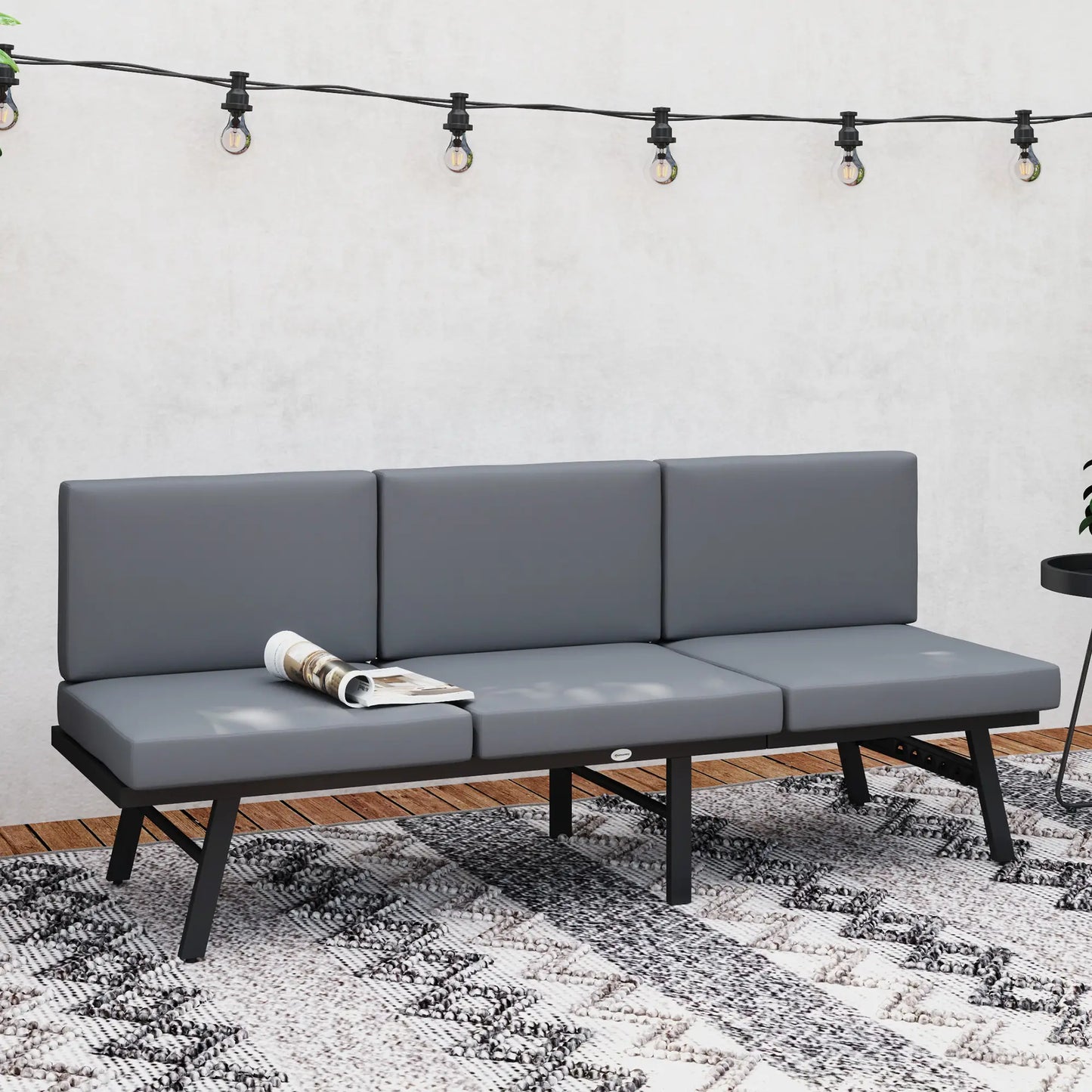 3-in-1 3-Seater Outdoor Sofa, Lounge Chair, Patio Loveseat with Table, Grey Patio Chairs at Gallery Canada