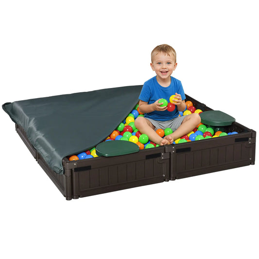 Kids Outdoor Sandbox with Canopy, Bottom Fabric Liner, Brown Sandboxes & Accessories Dark Green Seat, brown panel at Gallery Canada