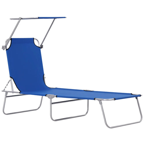 Outdoor Lounge Chair, Adjustable Folding Chaise, Tanning Chair with Shade, Blue