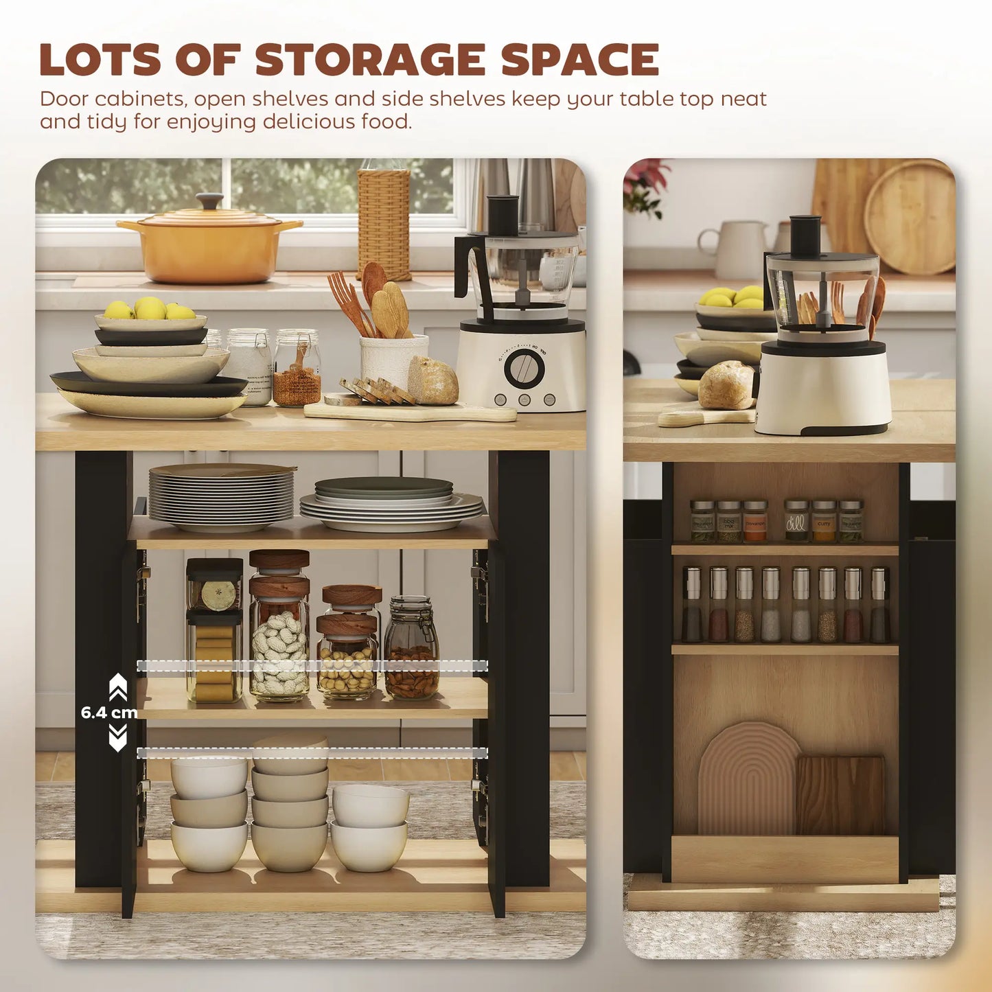 Kitchen Island Dining Table, 4-Door Cabinet, Black Kitchen Islands & Kitchen Carts at Gallery Canada