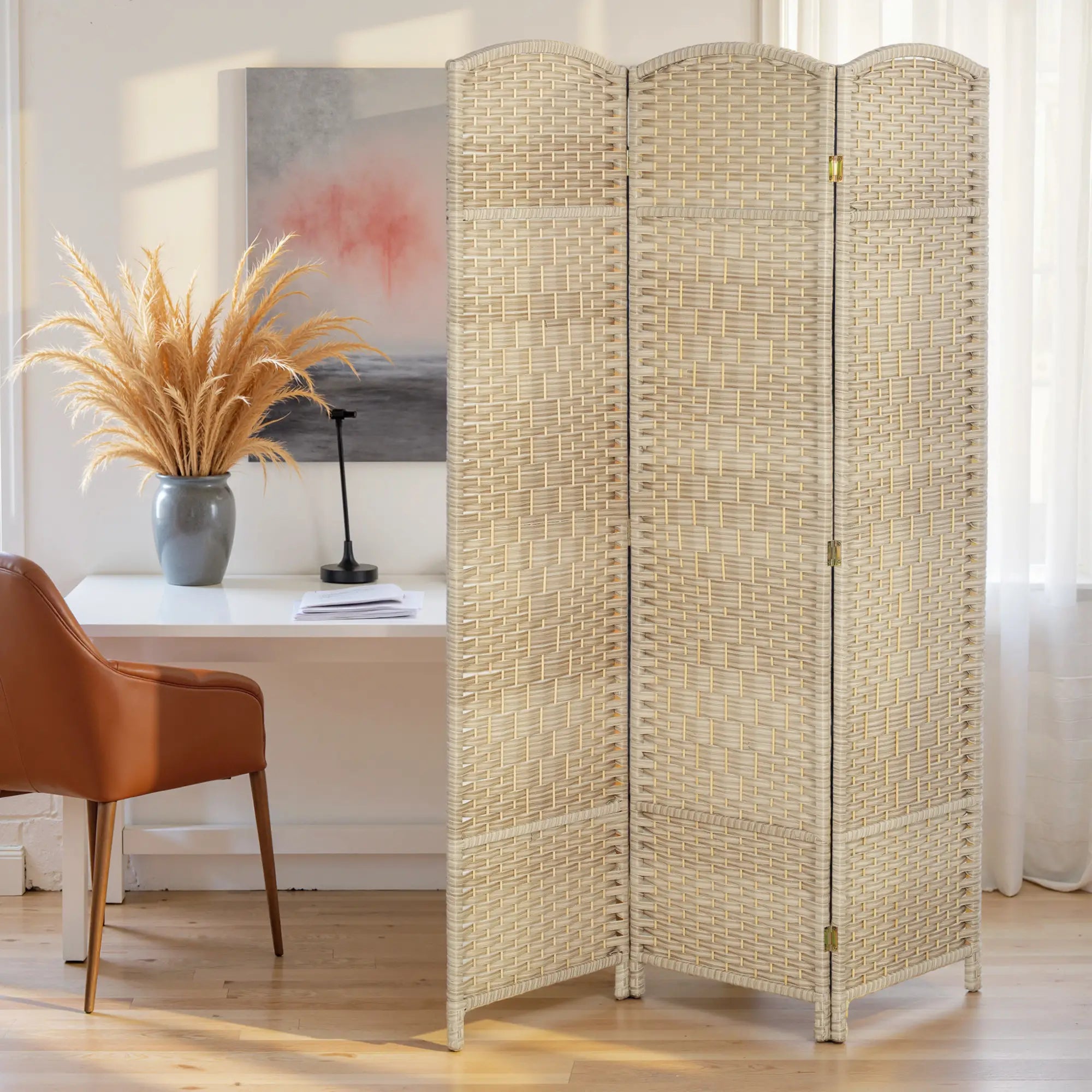 6 Ft Folding Room Divider, 3 Panel Privacy Screen, Light Oak Room Dividers at Gallery Canada