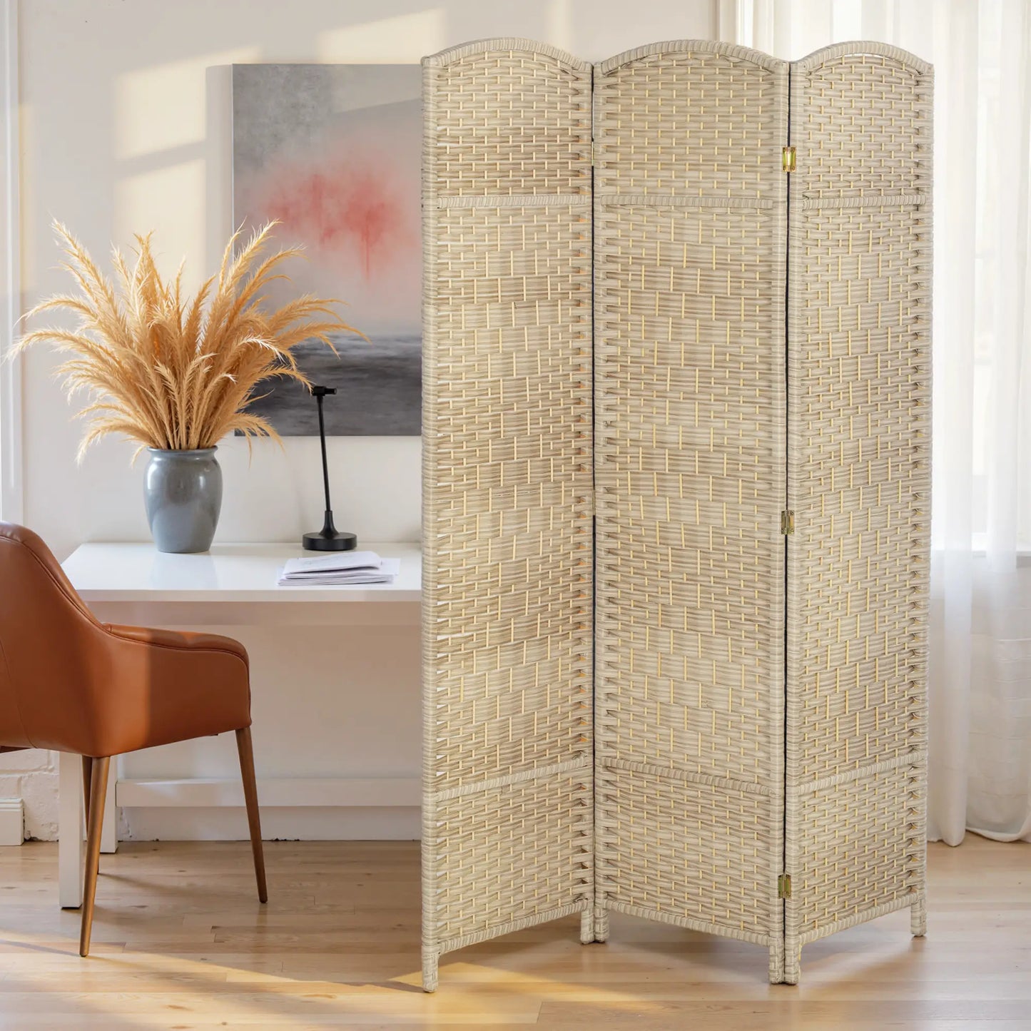 6 Ft Folding Room Divider, 3 Panel Privacy Screen, Light Oak Room Dividers at Gallery Canada