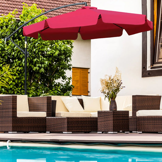 9FT Offset Hanging Patio Umbrella, Easy Tilt, Cross Base, 8 Ribs, Red Cantilever Umbrellas Red at Gallery Canada