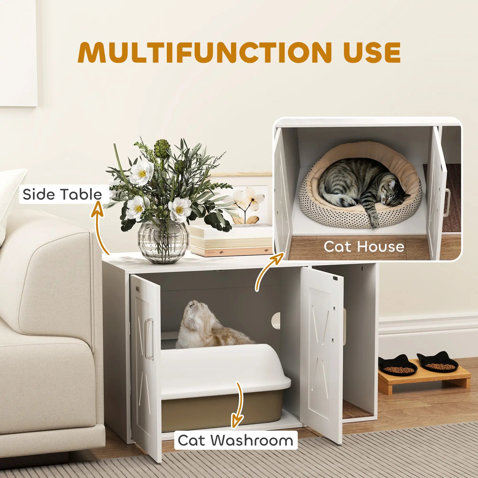 Hidden Cat Litter Box Enclosure with Scratching Board, 31.5" x 19" x 20", White Cat Litter Box Enclosures at Gallery Canada