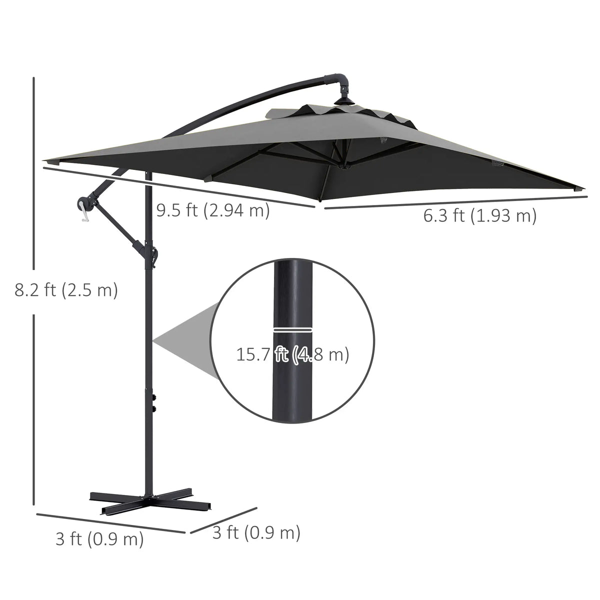 3m Patio Offset Umbrella, With Cross Base, Dark Grey Offset Cantilever Umbrellas at Gallery Canada