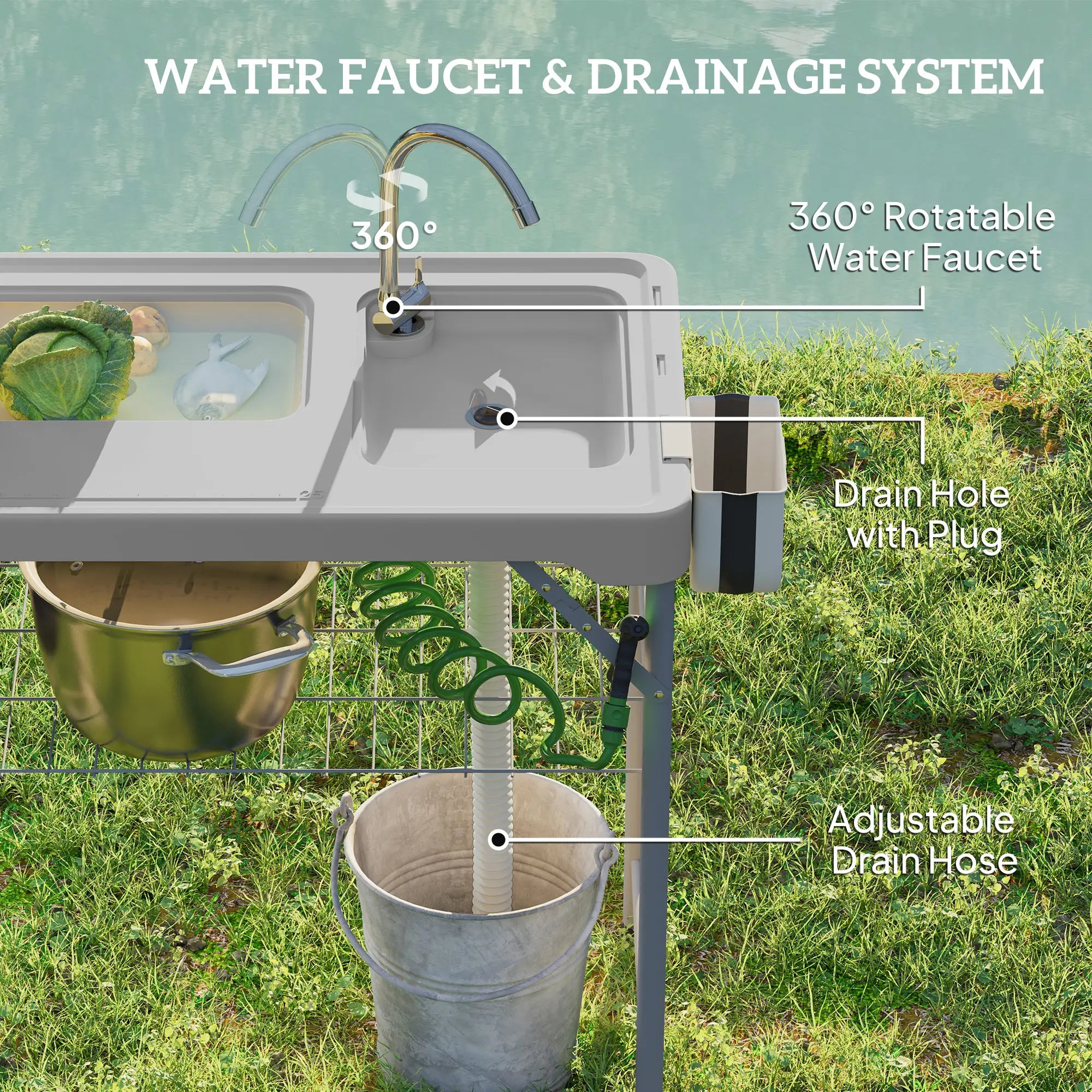 Folding Fish Cleaning Table With Sinks, Camping Sink With Faucet, Grey Picnic Tables & Camping Chairs at Gallery Canada