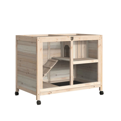 Indoor Rabbit Hutch with Wheels, Guinea Pig Cage, Top Access, Ramp, Pull Out Tray, Natural Wood Rabbit Hutch Natural at Gallery Canada