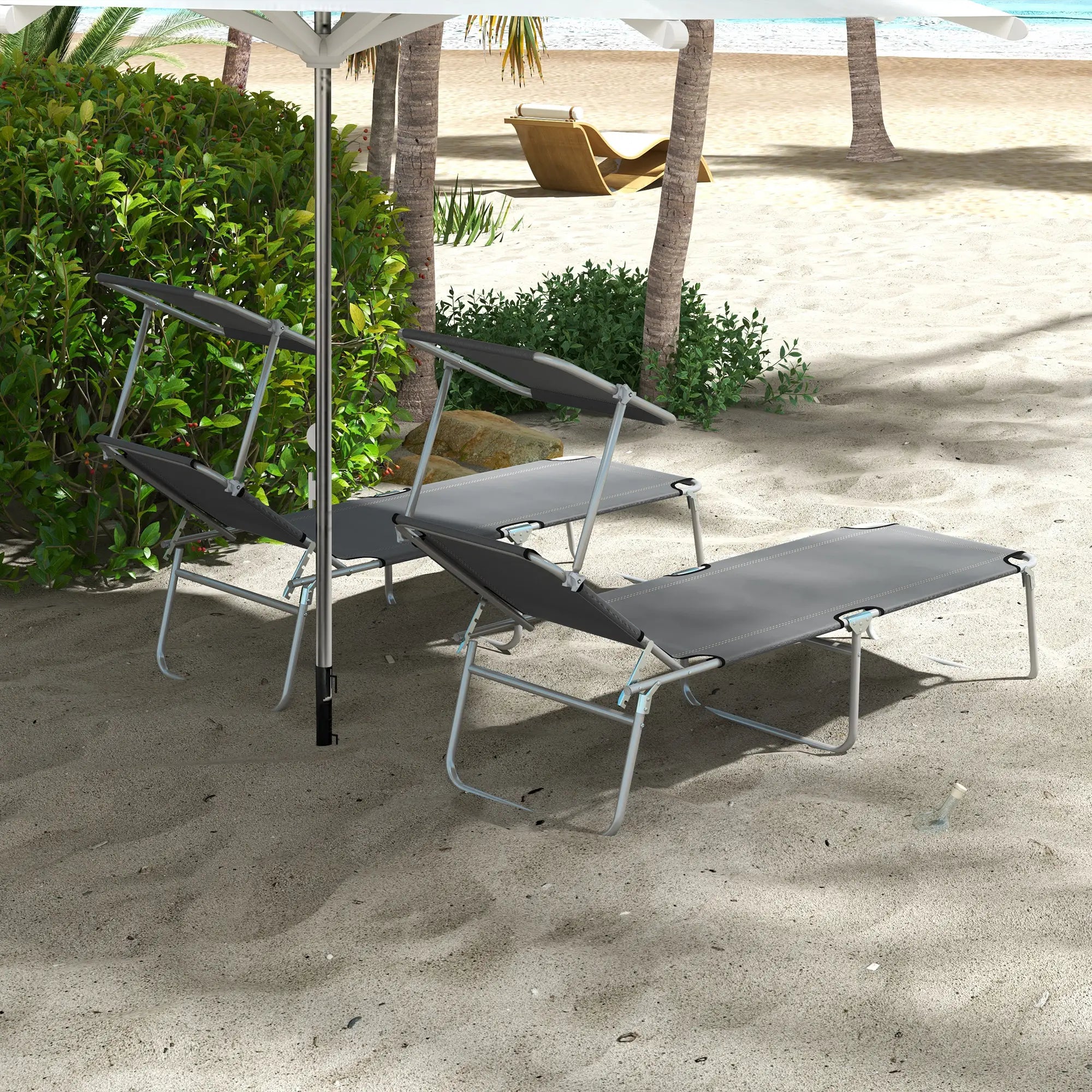 Outdoor Lounge Chair, Adjustable Folding Chaise With Sun Shade, Grey Lounger Chairs at Gallery Canada