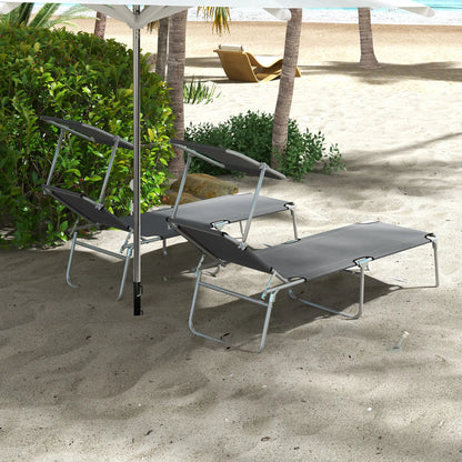 Outdoor Lounge Chair, Adjustable Folding Chaise With Sun Shade, Grey Lounger Chairs at Gallery Canada