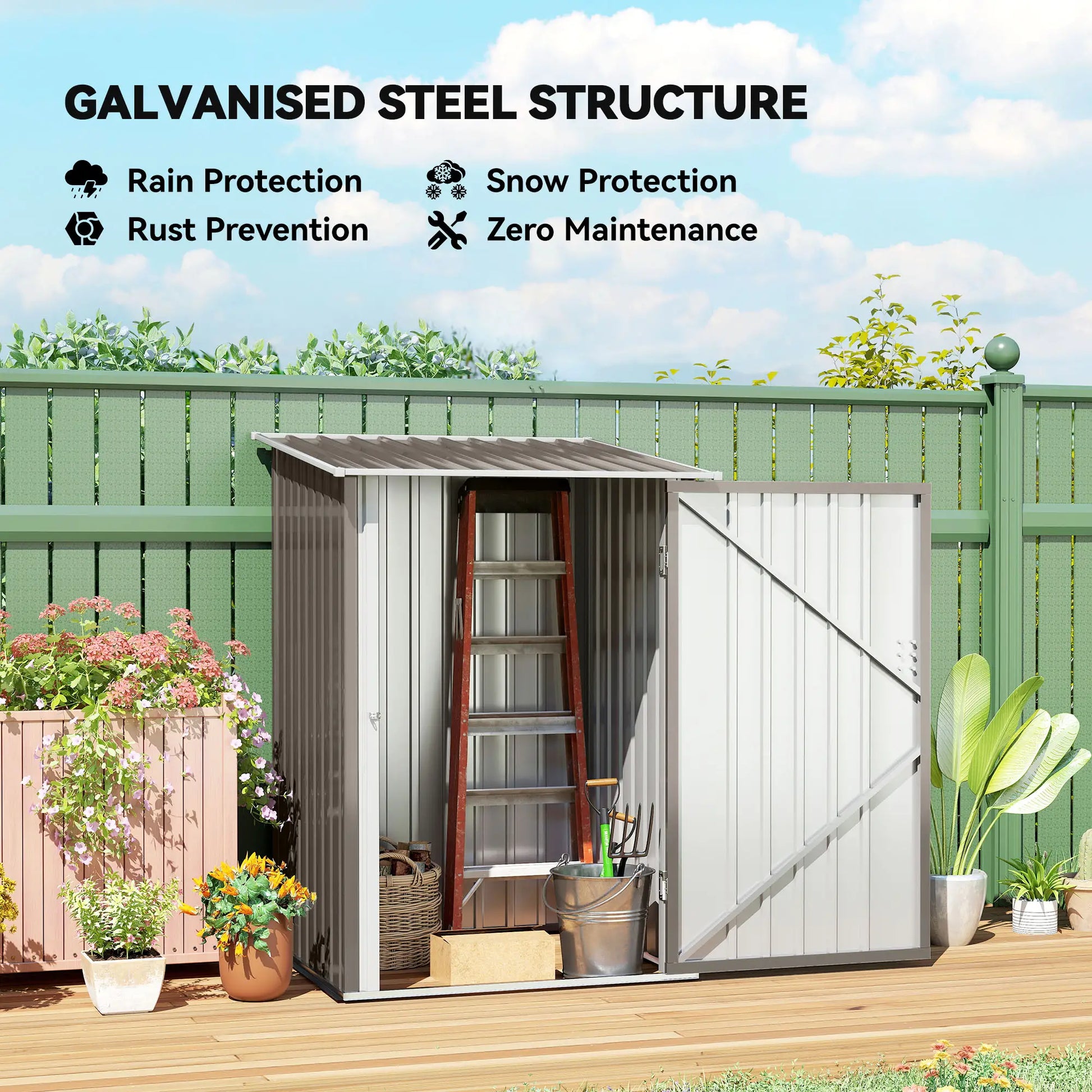 3.3' x 3.4' Outdoor Storage Shed, Galvanized Steel, Lockable Door, Brown and White Sheds at Gallery Canada